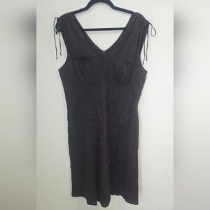 GAP Linen V Neck Dress With Shoulder Tie Detail And Chest Darts Size 14 Black